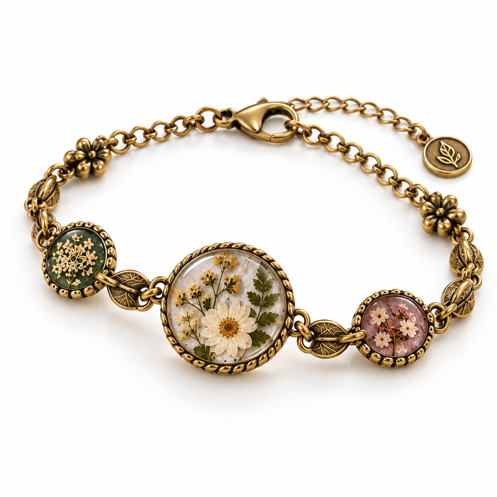 Trekvrmx™ Herbarium Reverie Vintage Botanical Bracelet | Floral-Inspired Handmade Jewelry, Adjustable Art Bracelet