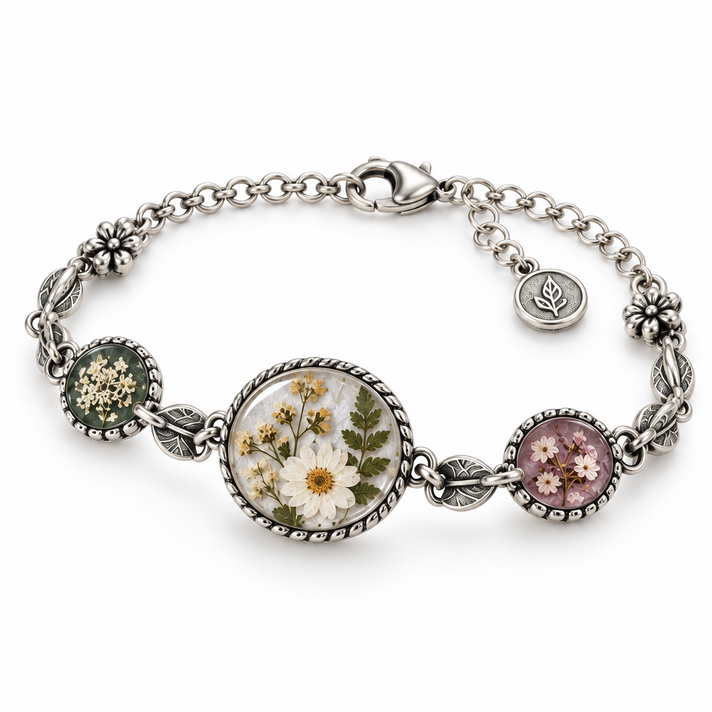 Trekvrmx™ Herbarium Reverie Vintage Botanical Bracelet | Floral-Inspired Handmade Jewelry, Adjustable Art Bracelet