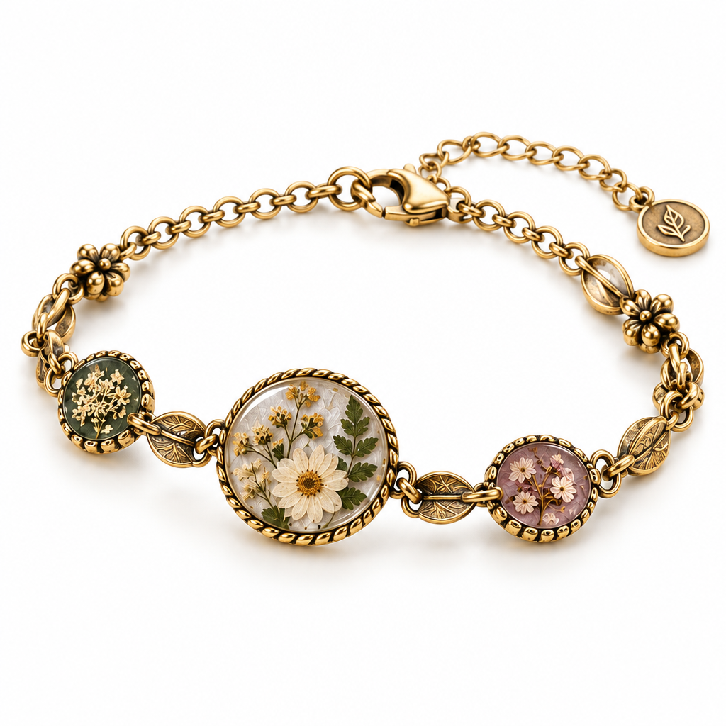 Trekvrmx™ Herbarium Reverie Vintage Botanical Bracelet | Floral-Inspired Handmade Jewelry, Adjustable Art Bracelet