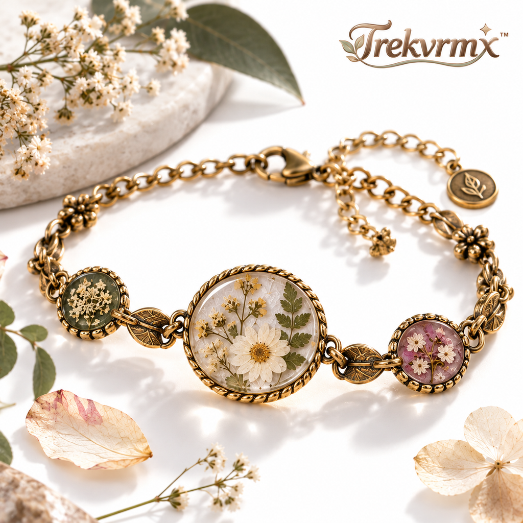 Trekvrmx™ Herbarium Reverie Vintage Botanical Bracelet | Floral-Inspired Handmade Jewelry, Adjustable Art Bracelet