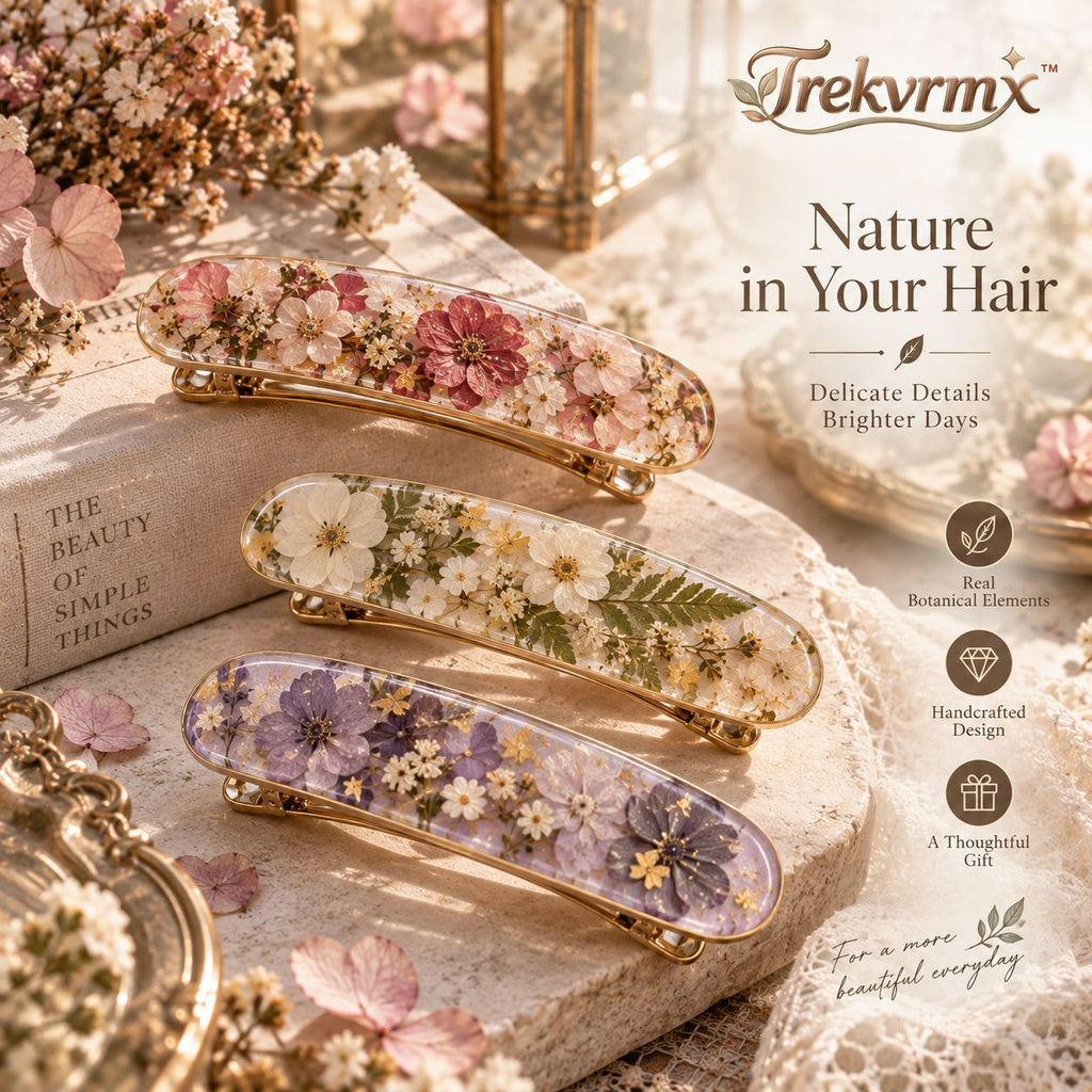 Trekvrmx™ Wildflower Atelier Botanical Hair Barrette | Handmade Floral Hair Clip, Vintage Nature Hair Accessory