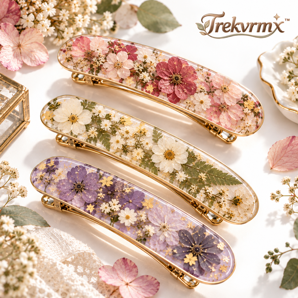 Trekvrmx™ Wildflower Atelier Botanical Hair Barrette | Handmade Floral Hair Clip, Vintage Nature Hair Accessory