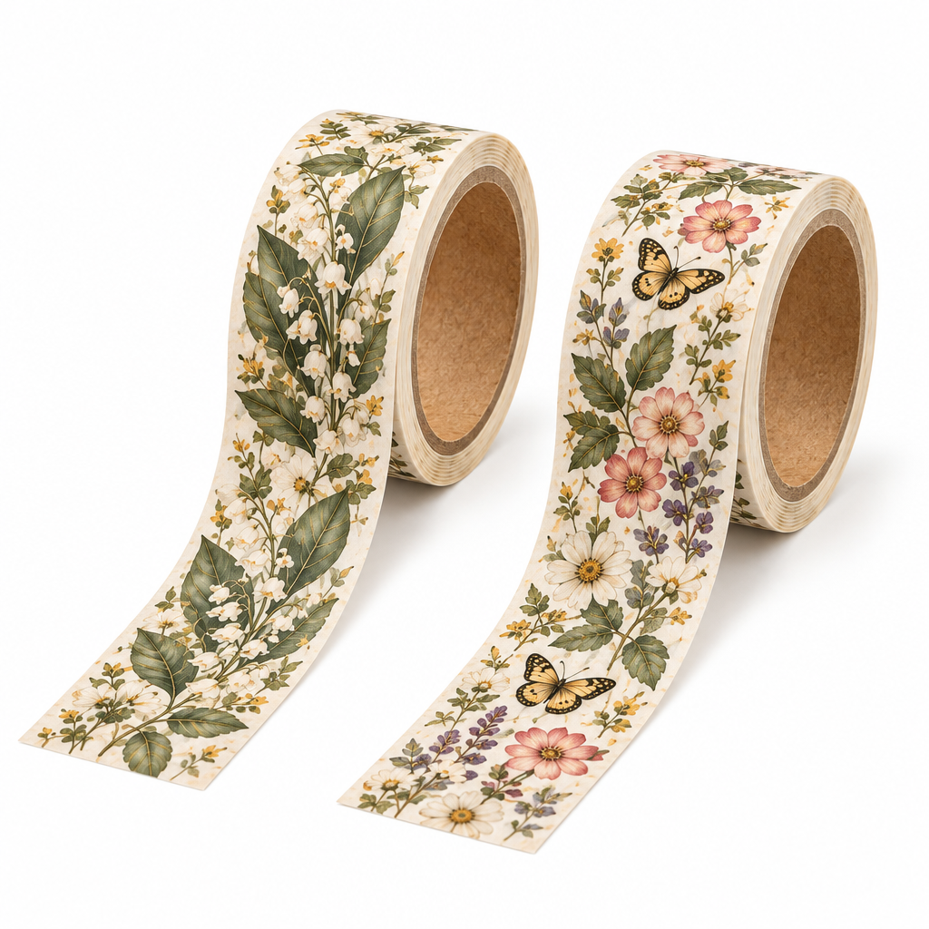 Trekvrmx™ Garden Notes Botanical Illustration Washi Tape | Floral Journal Tape, Scrapbook Planner Craft Tape, 3 m Roll