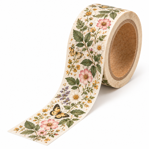 Trekvrmx™ Garden Notes Botanical Illustration Washi Tape | Floral Journal Tape, Scrapbook Planner Craft Tape, 3 m Roll