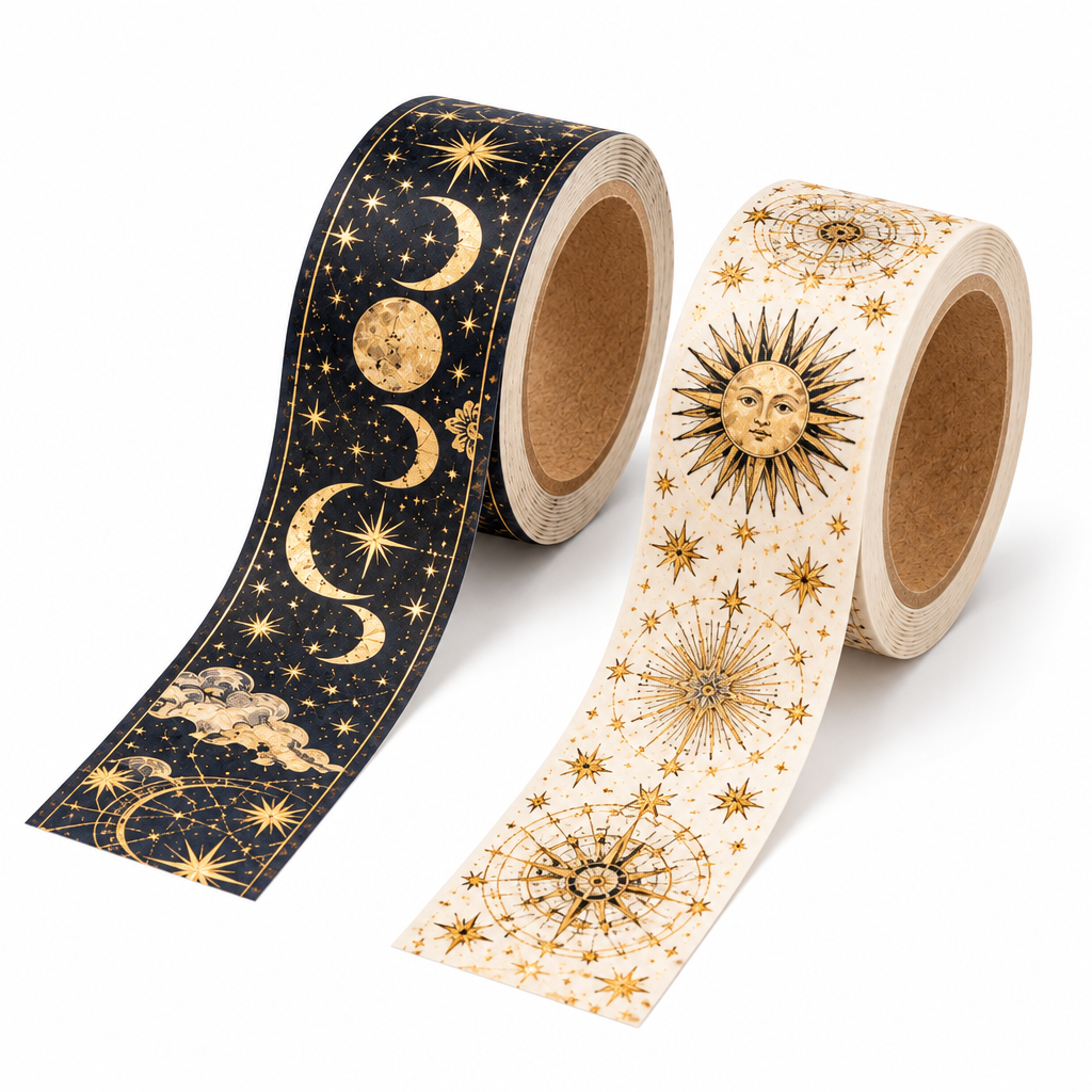 Trekvrmx™ Night Almanac Celestial Gold-Foil Washi Tape | Moon Stars Journal Tape, Foil Planner Scrapbooking Tape, 3 m
