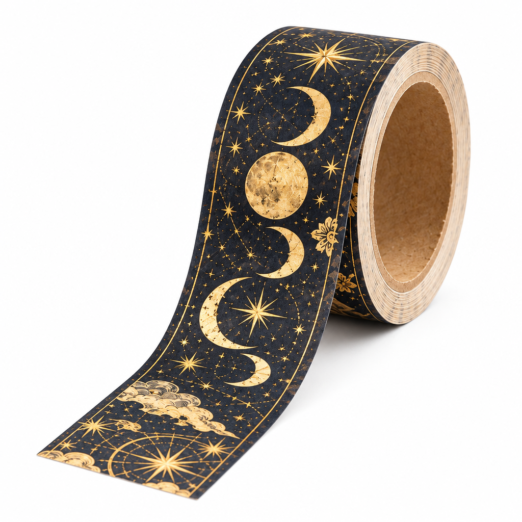 Trekvrmx™ Night Almanac Celestial Gold-Foil Washi Tape | Moon Stars Journal Tape, Foil Planner Scrapbooking Tape, 3 m