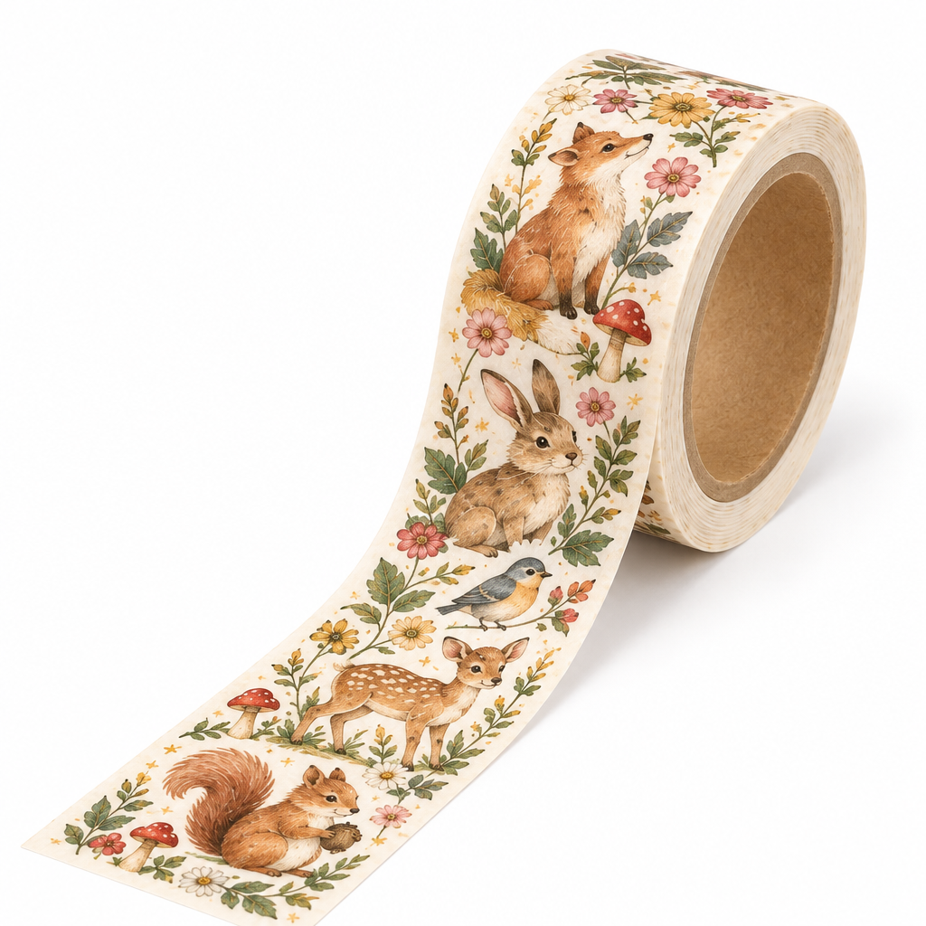 Trekvrmx™ Little Woodland Friends Animal Washi Tape | Cute Illustrated Journal Tape, Planner Scrapbook Craft Tape, 3 m