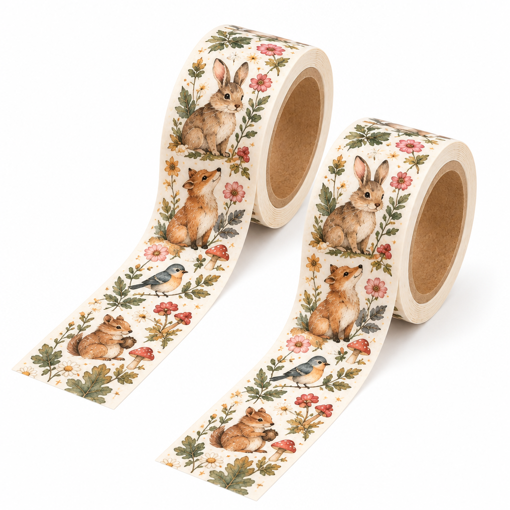 Trekvrmx™ Little Woodland Friends Animal Washi Tape | Cute Illustrated Journal Tape, Planner Scrapbook Craft Tape, 3 m