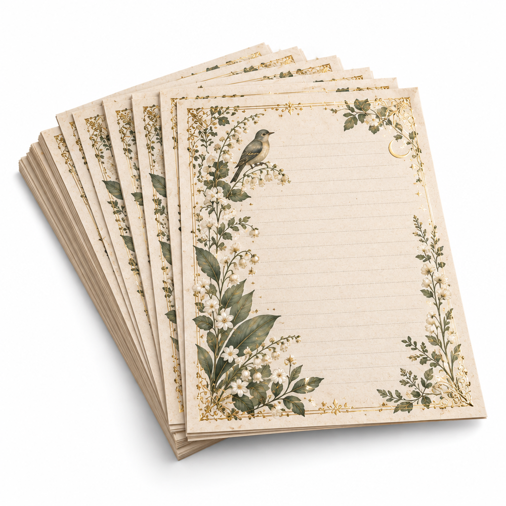 Trekvrmx™ Gilded Herbarium Vintage Letter Paper | Original Gold-Foil Botanical Stationery, 20 Writing Sheets