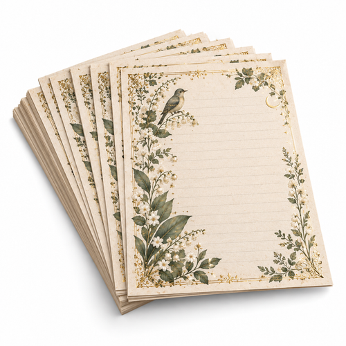 Trekvrmx™ Gilded Herbarium Vintage Letter Paper | Original Gold-Foil Botanical Stationery, 20 Writing Sheets