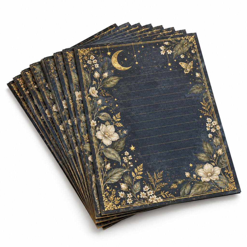 Trekvrmx™ Gilded Herbarium Vintage Letter Paper | Original Gold-Foil Botanical Stationery, 20 Writing Sheets
