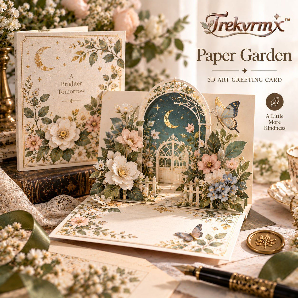 Trekvrmx™ Paper Garden Dimensional Art Greeting Card | Original 3D Botanical Celestial Nature Pop-Up Card