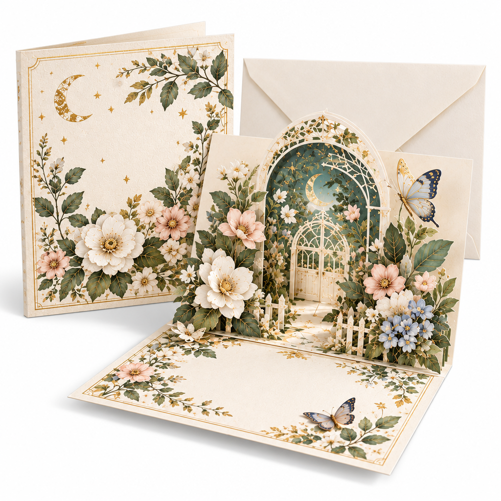 Trekvrmx™ Paper Garden Dimensional Art Greeting Card | Original 3D Botanical Celestial Nature Pop-Up Card