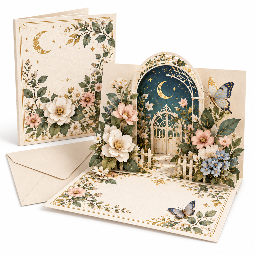 Trekvrmx™ Paper Garden Dimensional Art Greeting Card | Original 3D Botanical Celestial Nature Pop-Up Card