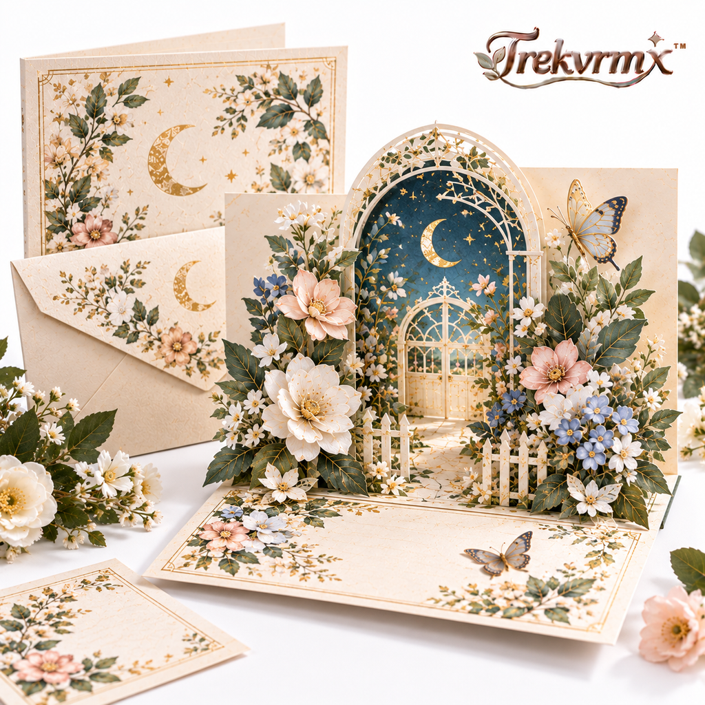 Trekvrmx™ Paper Garden Dimensional Art Greeting Card | Original 3D Botanical Celestial Nature Pop-Up Card