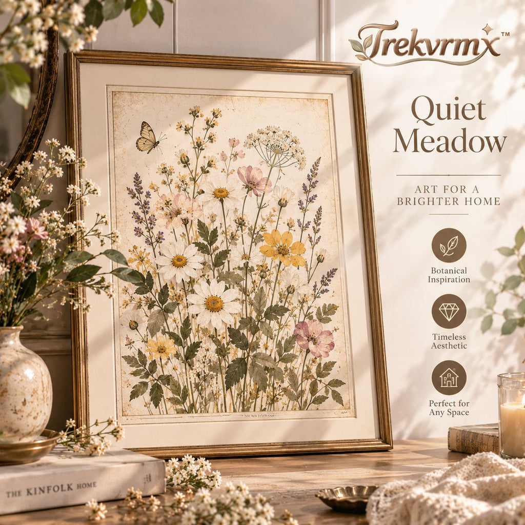 Trekvrmx™ Quiet Meadow Botanical Art Print | Original Floral Wall Art, Vintage Herbarium Illustration, Unframed