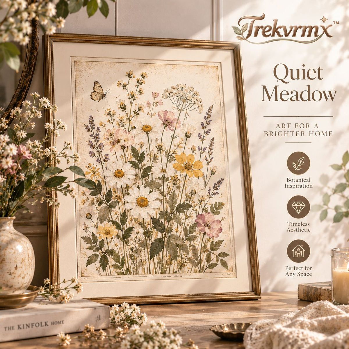 Trekvrmx™ Quiet Meadow Botanical Art Print | Original Floral Wall Art, Vintage Herbarium Illustration, Unframed