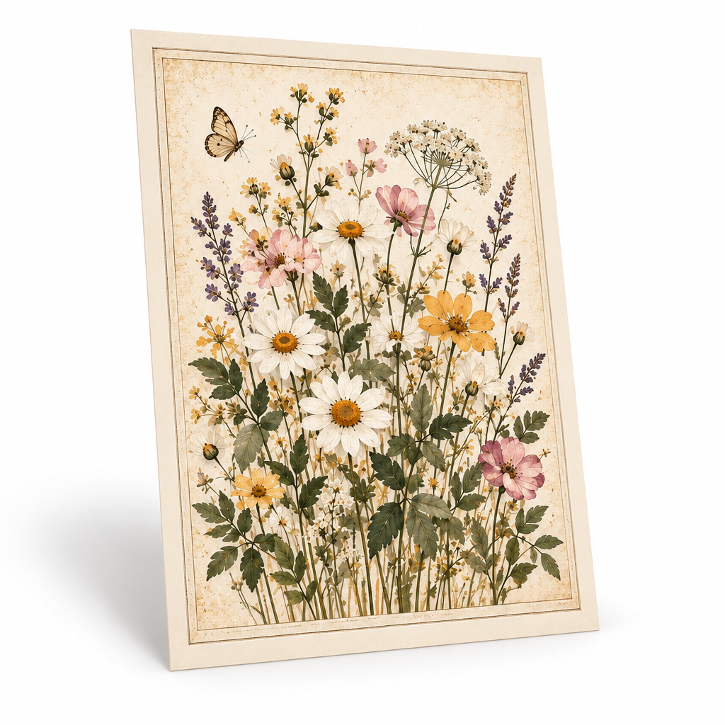 Trekvrmx™ Quiet Meadow Botanical Art Print | Original Floral Wall Art, Vintage Herbarium Illustration, Unframed
