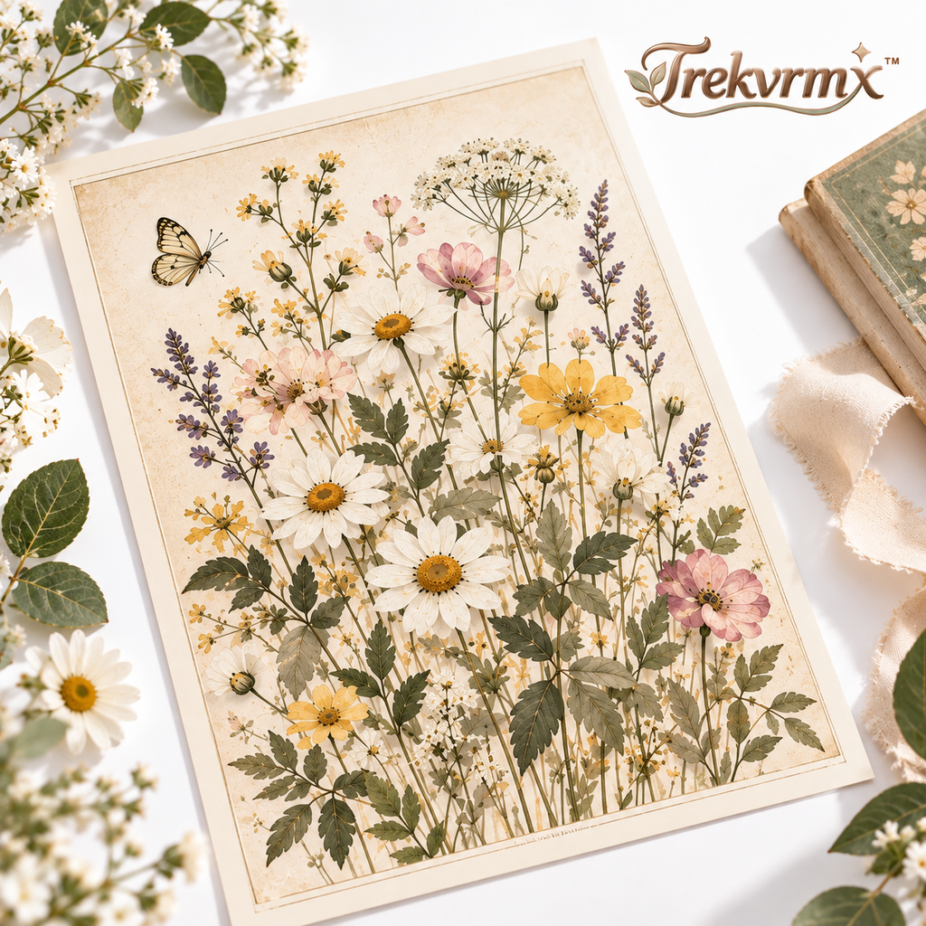 Trekvrmx™ Quiet Meadow Botanical Art Print | Original Floral Wall Art, Vintage Herbarium Illustration, Unframed